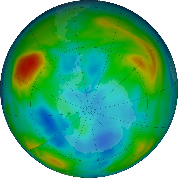 Antarctic ozone map for 14 July 2016